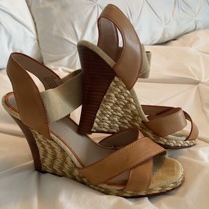 Tommy Bahama Leather & Wood Wedge Sandal